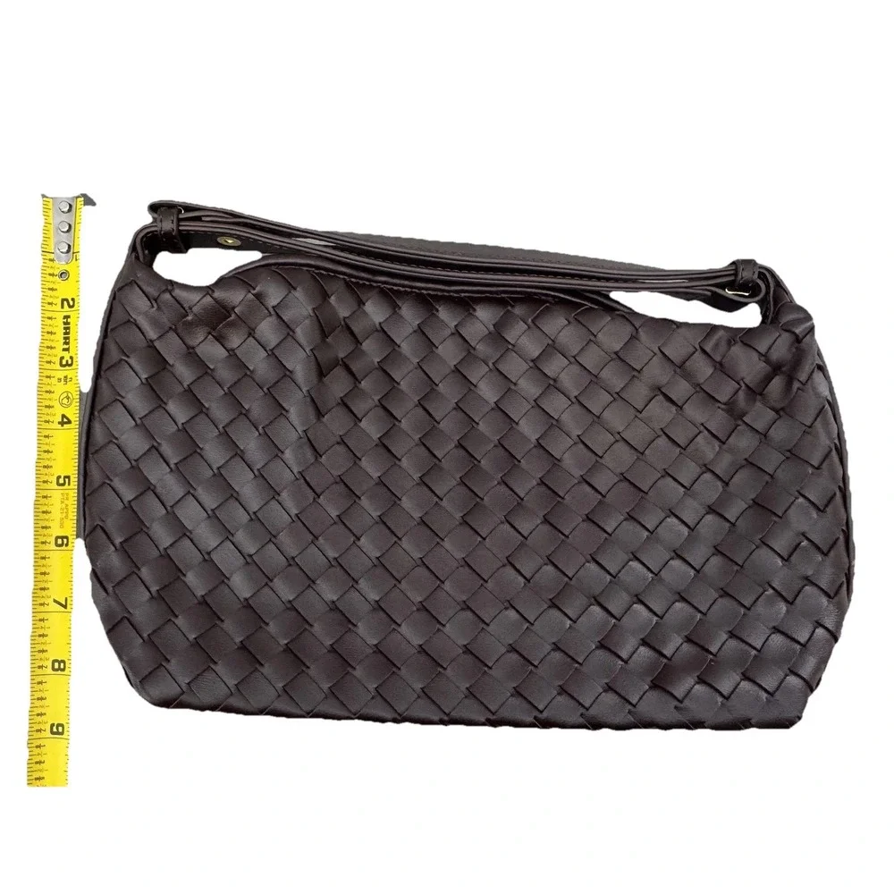 Vegan Leather Woven Hand Bag Brown Top Handle Women Shoulder Bag Adjustable - Picture 4 of 16